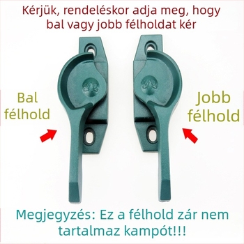 Alumínium ötvözetű ablak félhold-zár fogantyúval, csúszó ablakhoz, modell 0y828l, zöld