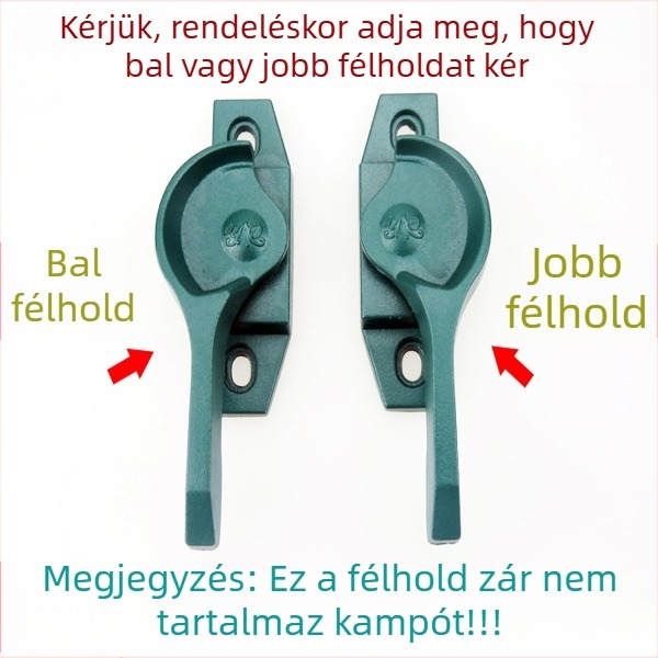 Alumínium ötvözetű ablak félhold-zár fogantyúval, csúszó ablakhoz, modell 0y828l, zöld