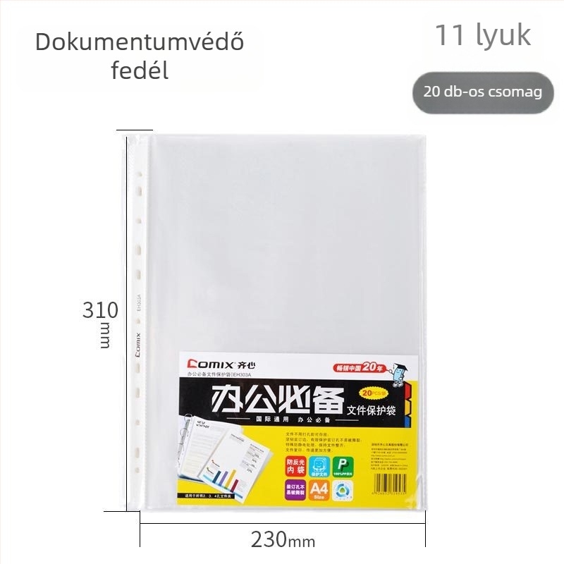 Qixin 11-lyukas A4 átlátszó fájlmappa lyukasztott dokumentumokhoz, nagy kapacitás