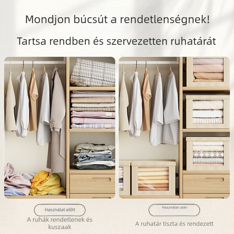 Oxford anyagú tároló doboz fedéllel, összecsukható, nagy kapacitás ruháknak, 20–30 L, méretei 44 × 30 × 29 cm