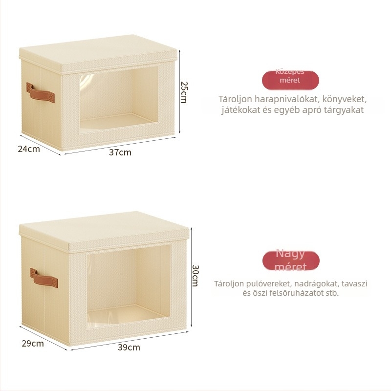 Oxford anyagú tároló doboz fedéllel, összecsukható, nagy kapacitás ruháknak, 20–30 L, méretei 44 × 30 × 29 cm