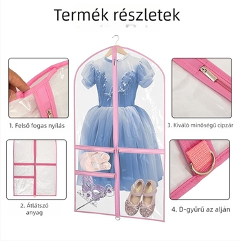 Átlátszó PVC porvédő gyerekruhákhoz, több zsebbel, ideális táncos szoknyák és öltöny készletek védelmére