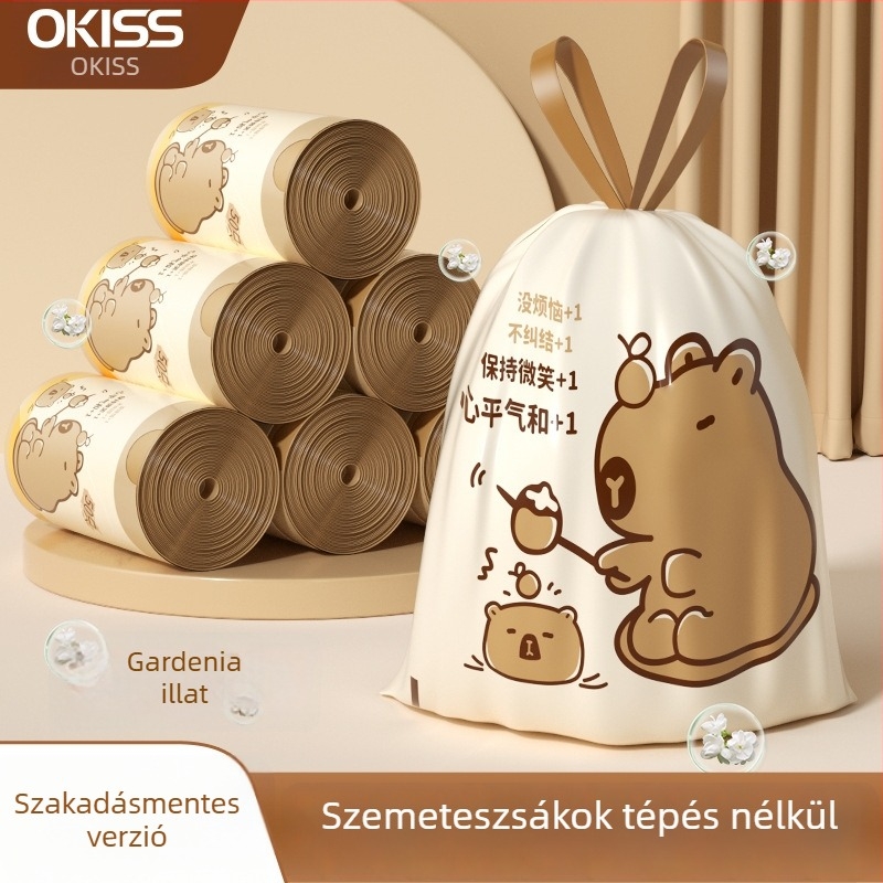 Kapibara motívumú kötős szemeteszsák, vastag és ellenálló háztartási használatra