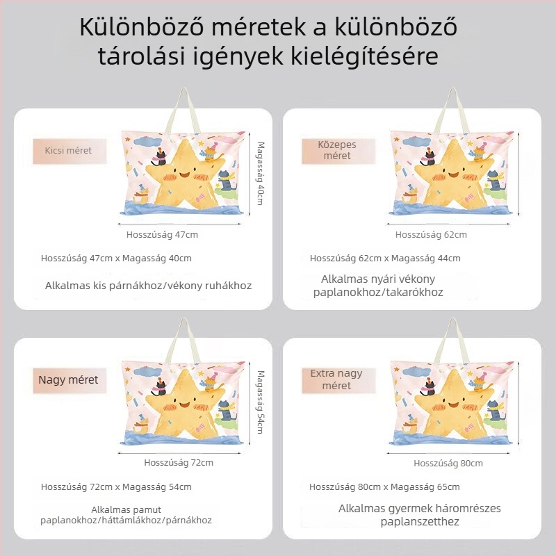 Gyerekeknek szóló paplan- és ágyneműtároló táska, ruházati szervező