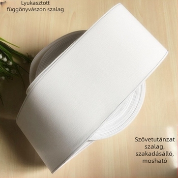Mosható perforált függönyszalag, textilből, fehér, modern minimalist stílus