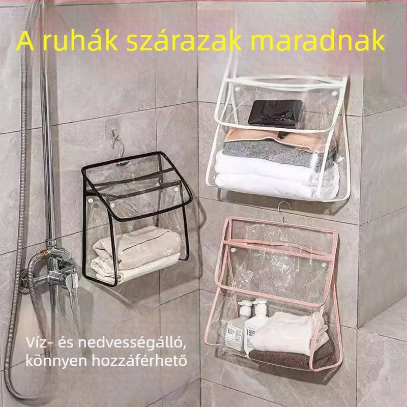 Átlátszó, vízálló falra szerelhető tároló táska fürdőszobába és ruhásszekrénybe
