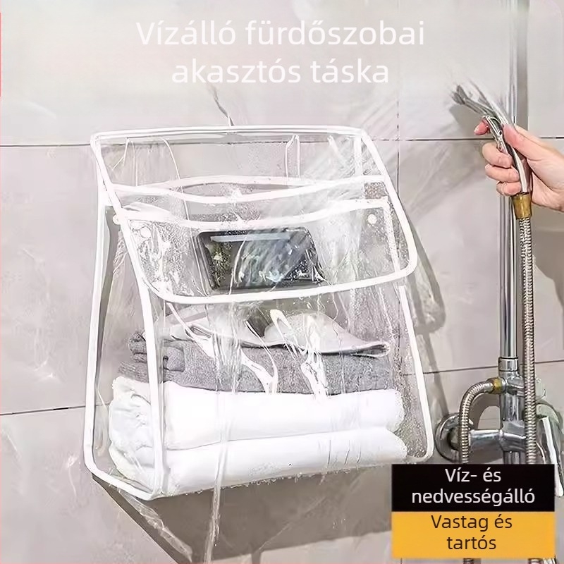 Átlátszó, vízálló falra szerelhető tároló táska fürdőszobába és ruhásszekrénybe