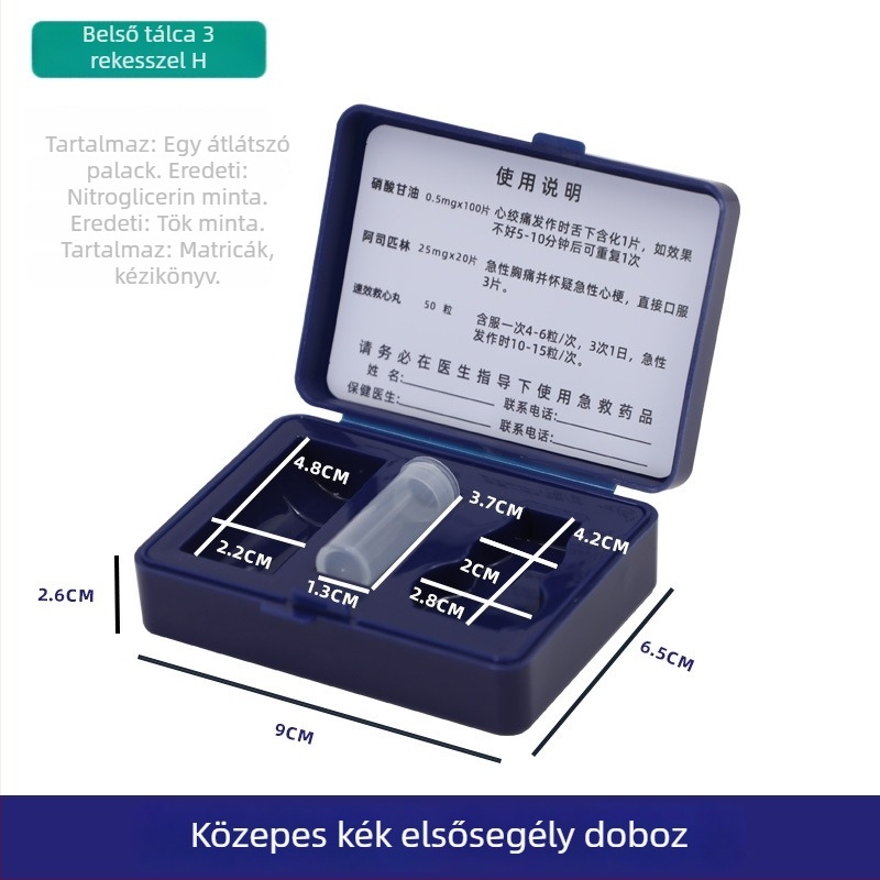 Hordozható sürgősségi gyógyszeres doboz szív-egészségre, osztott rekeszekkel