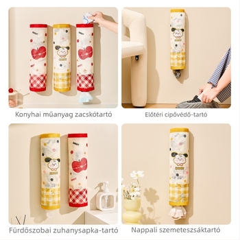 Falra szerelhető konyhai szemeteszsák tároló Velcro-hálós zsebbel, nagy kapacitás