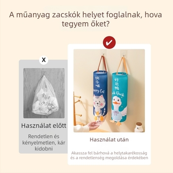 Fali akasztós műanyag zacskó rendező – konyhai és bevásárló zacskókhoz