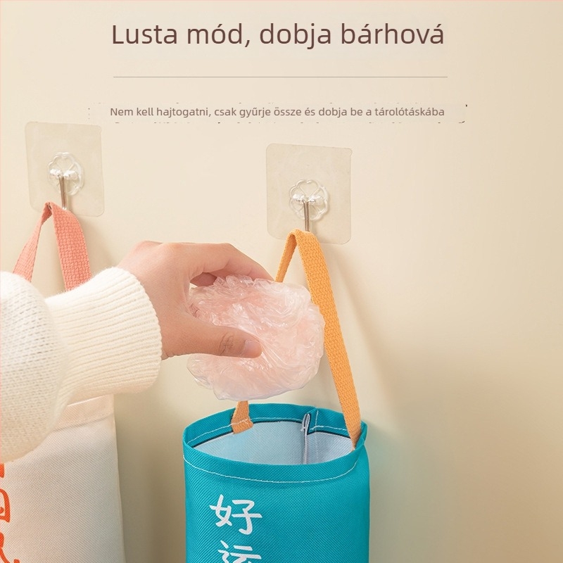Fali akasztós műanyag zacskó rendező – konyhai és bevásárló zacskókhoz