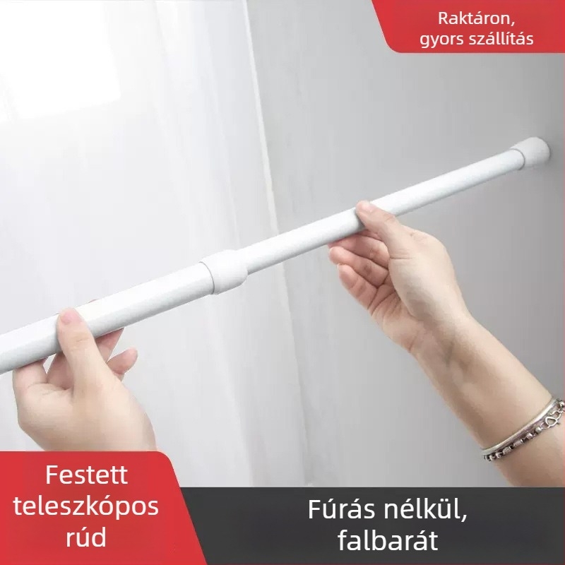 Fúrás nélküli, festett bevonatú teleszkópos rúd – könnyen szerelhető függöny- és zuhanyrúd, vastagabb tartók, teljes római rúd készlet