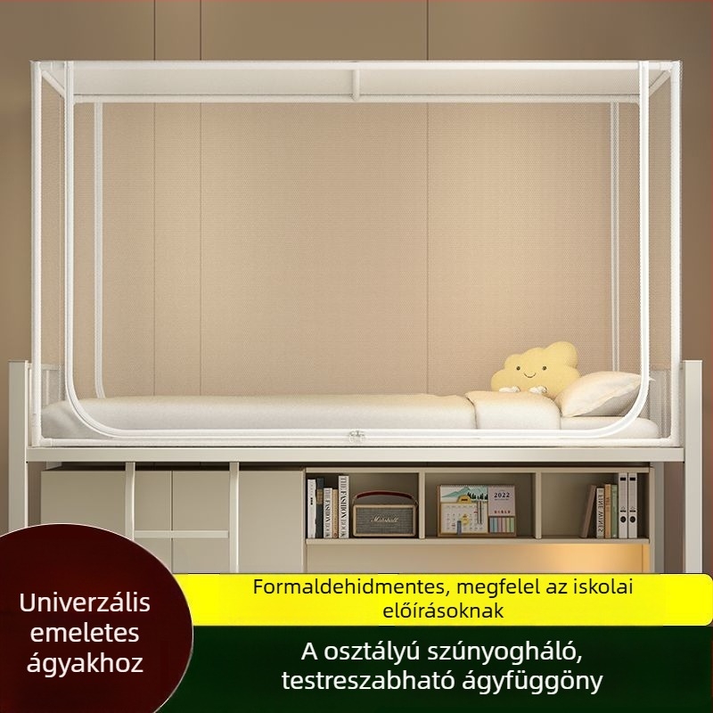0,9 m univerzális emeletes ágy függöny szúnyoghálóval, felső részhez tartóval és kihúzható cipzárral