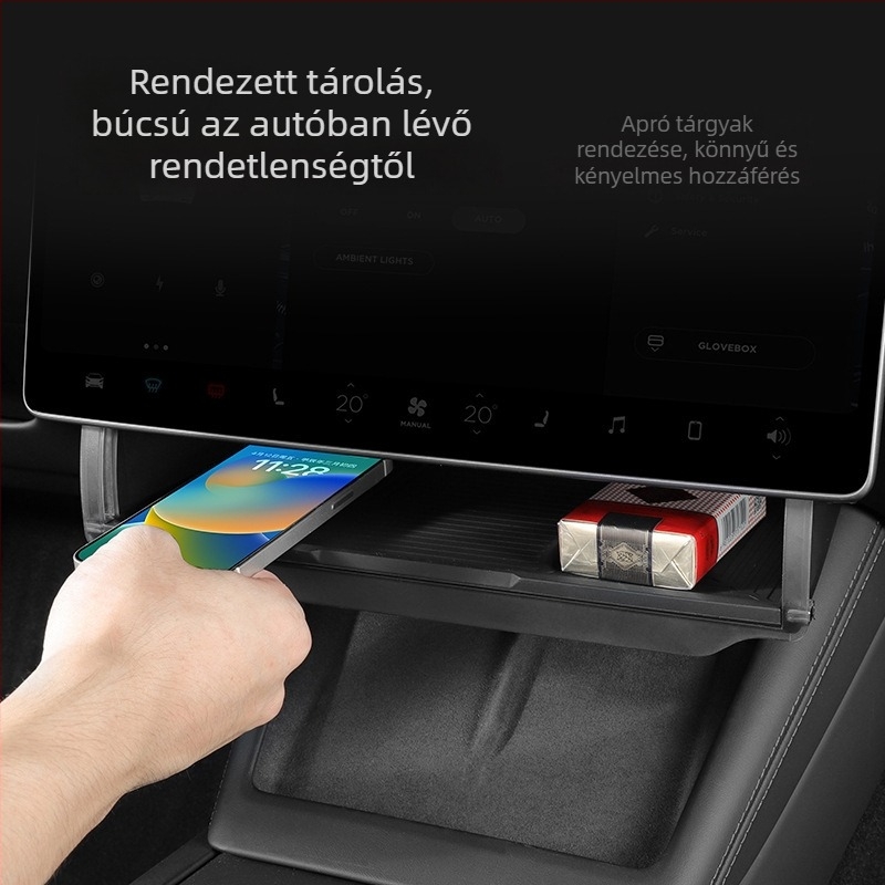 Tesla Model 3 központi kijelző alatti tárolódoboz