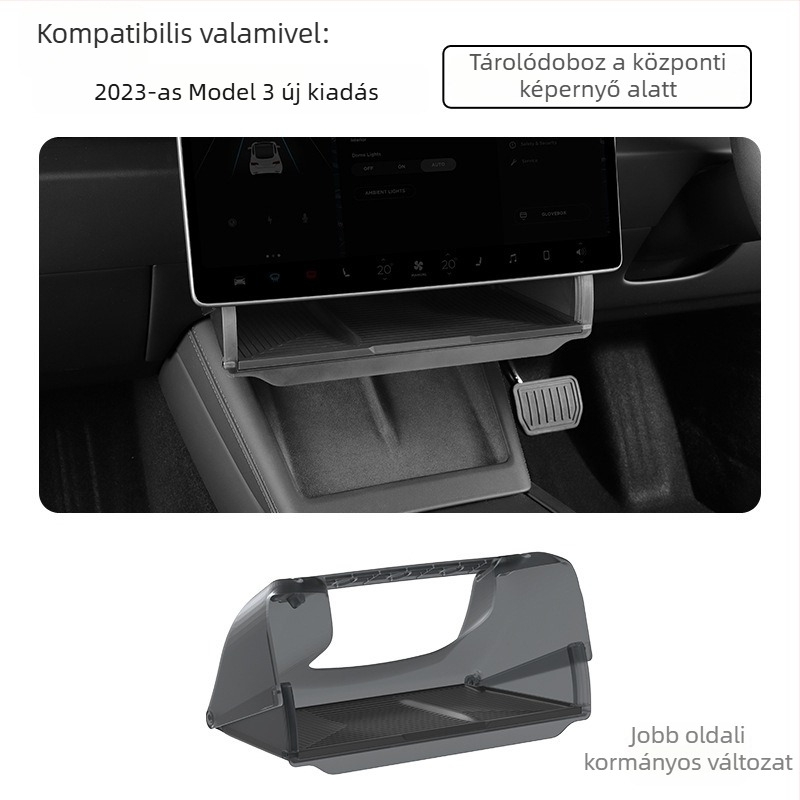 Tesla Model 3 központi kijelző alatti tárolódoboz