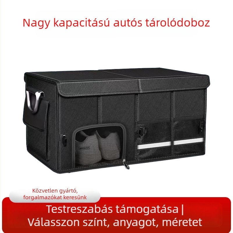 Autócsomagtartóhoz készült tároló, hordozható, nagy kapacitású, összecsukható, többfunkciós szervező