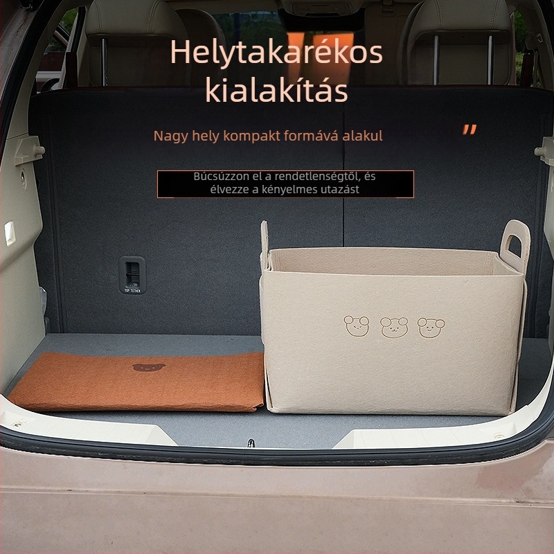 Autócsomagtartó rendező rajzfilmmedve motívummal, összecsukható, nagy kapacitású