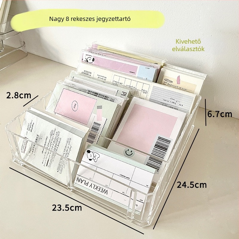 Átlátszó, nagy kapacitású jegyzet-tároló doboz osztókkal – többfunkciós szervező az asztalra, kollégiumi szobába és irodába