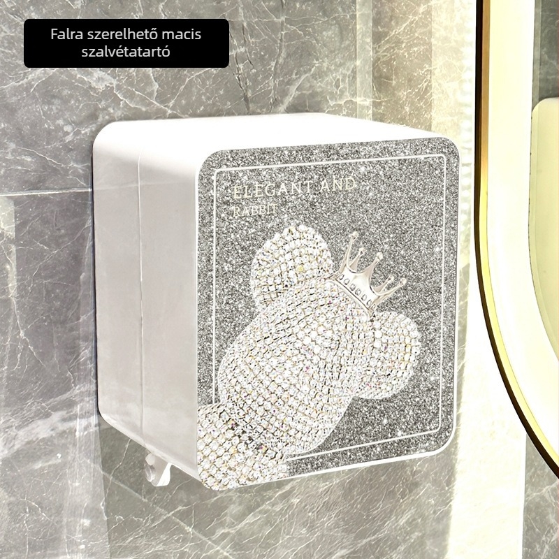 Modern, elegáns papírzsebkendő-tartó otthonra és a fürdőszobába, falra szerelhető, fúrás nélkül, vízálló és többfunkciós