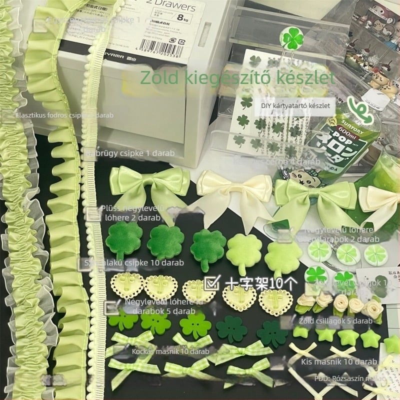 Zöld csipke szalag négylevelű lóhere díszítéssel DIY ékszerkészítéshez