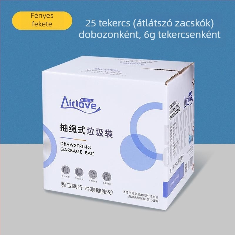 Sűrített szemeteszsák kötéllel záródó, hordozható, automatikus zárás, otthoni használatra