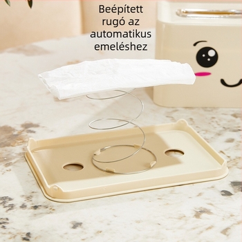 Krem színű papírzsepi tartó aranyos mosollyal, modern minimalista, multifunkciós asztali tartó a nappaliba