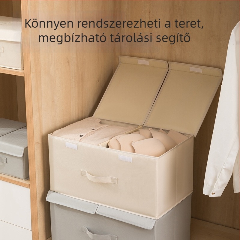 Textil ruhatároló doboz osztókkal, 35 literes kapacitású gardrób rendező