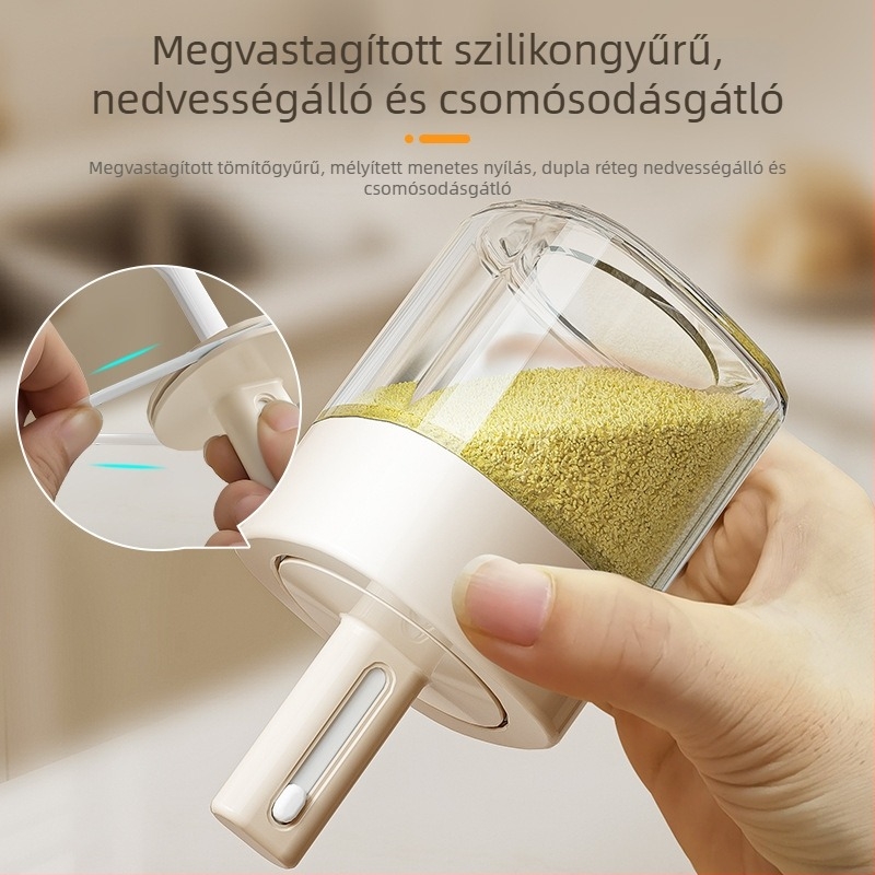 Teleszkópos üveg fűszertartó integrált kanálfedéllel