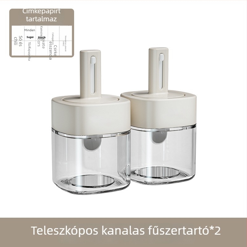 Teleszkópos üveg fűszertartó integrált kanálfedéllel