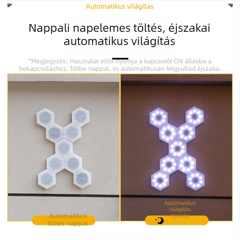 Napelemes 8-LED-es méhsejt alakú dekoratív lámpa – kültéri falikar, éjszakai fény