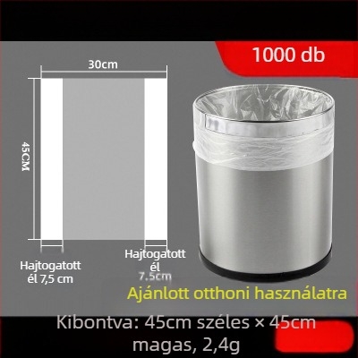 Szállodai szobákhoz tervezett egyszer használatos szemeteszsákok, fehér és fekete és átlátszó színekben, vastagított kivitel, lapos szájú, méret 45×45×50 cm