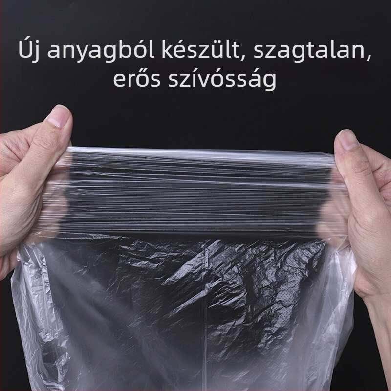 Szállodai szobákhoz tervezett egyszer használatos szemeteszsákok, fehér és fekete és átlátszó színekben, vastagított kivitel, lapos szájú, méret 45×45×50 cm