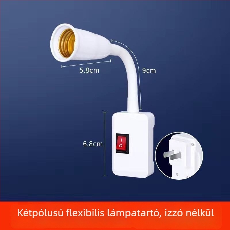E27-es lámpatartó kapcsolóval, univerzális adapter és LED falilámpához aljzat rugalmas csővel