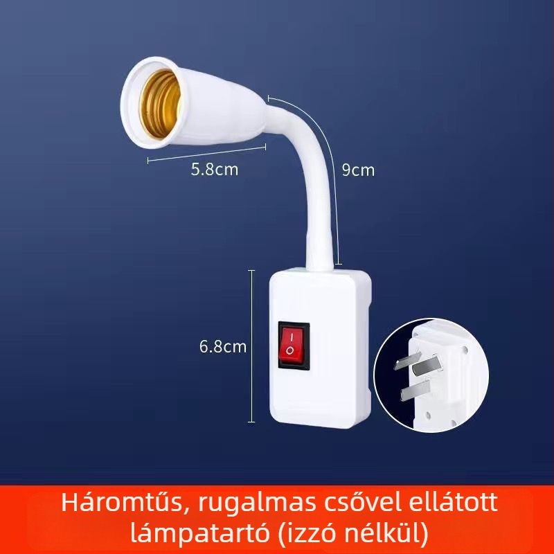 E27-es lámpatartó kapcsolóval, univerzális adapter és LED falilámpához aljzat rugalmas csővel