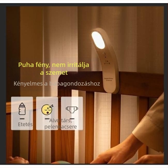 Okos mozgásérzékelős falikar hálószobába, szemvédő LED éjjeli fény