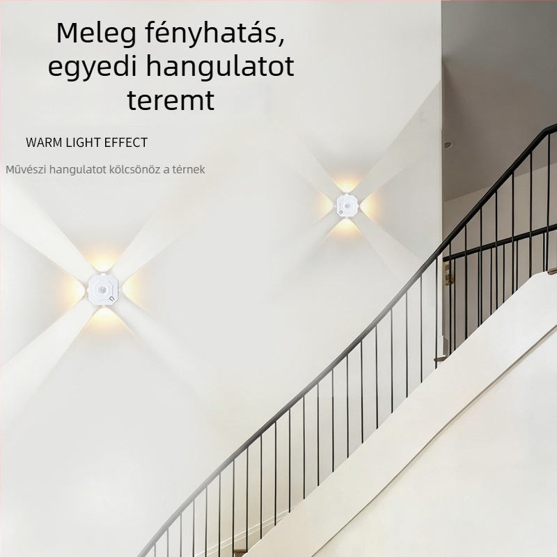 Mozgásérzékelős LED fali lámpa, négy szemű dizájn, háromszínű környezeti világítás, előszoba és hálószoba