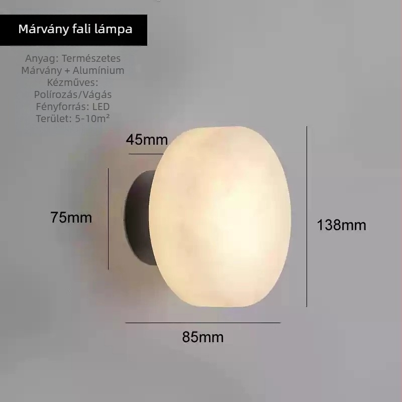 Márvány kör alakú fali lámpa, skandináv stílusú, hálószobába, folyosóra és erkélyre