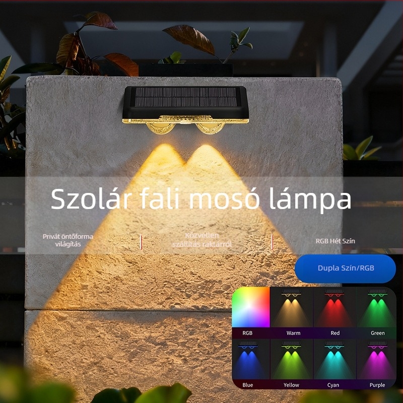 Napelemes kültéri falikar, IP65 vízálló, kerthez, teraszhoz vagy erkélyhez, dekoratív falilámpa.