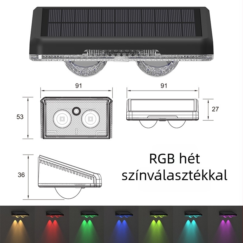 Napelemes kültéri falikar, IP65 vízálló, kerthez, teraszhoz vagy erkélyhez, dekoratív falilámpa.