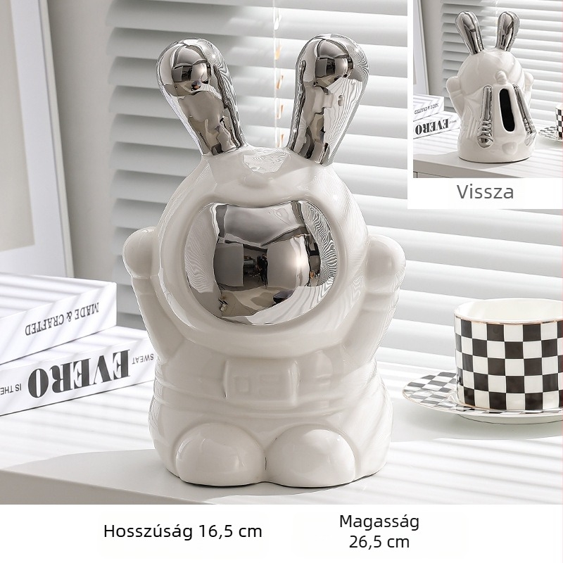 Kerámiából készült papírzsebkendő doboz rajzolt nyuszi motívummal – modern, elegáns íróasztali dekor