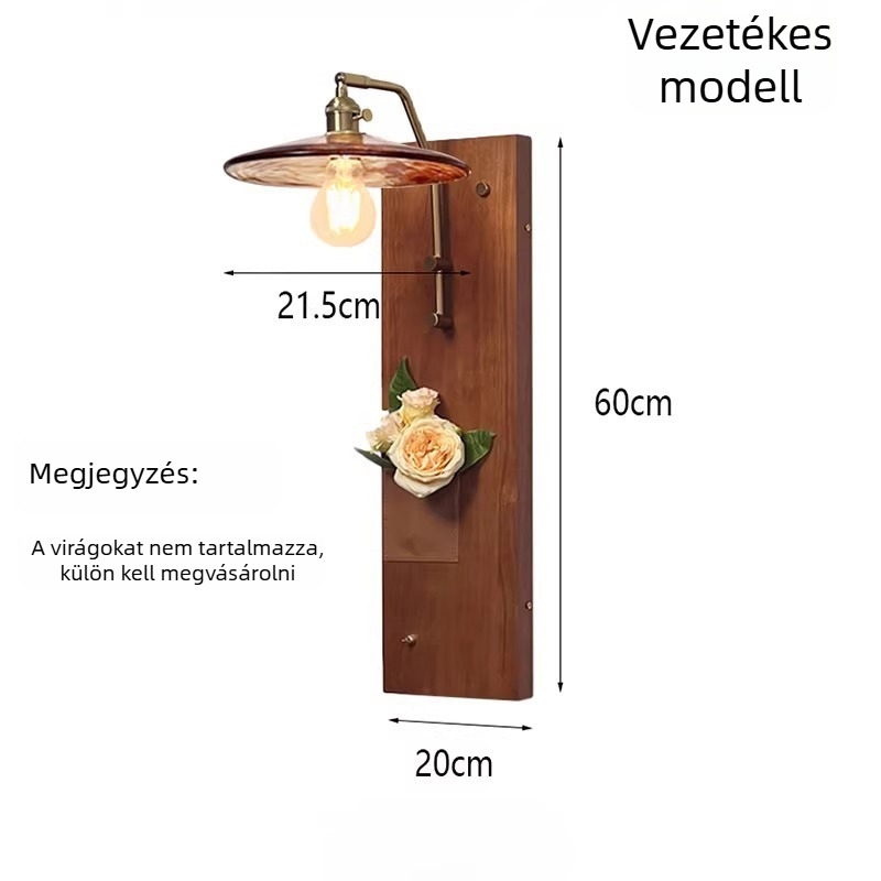 Wabi-Sabi stílusú falilámpa tömör fából, retro dizájn, nappaliba és hálószobába, előszobába és folyosóra.