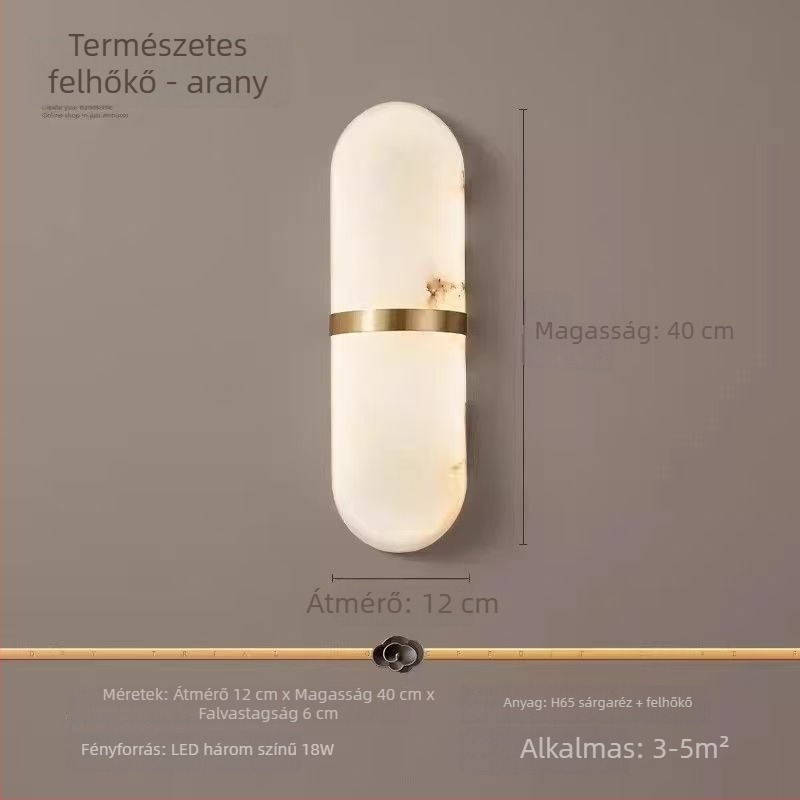 Skandináv stílusú falikar, teljesen rézből, márvány árnyékolóval, ideális nappaliba, folyosóra
