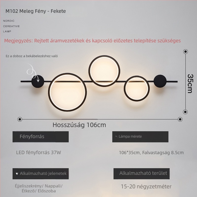 Designer stílusú falikar, Nordic LED, vasból készült testtel, nappali, folyosó, lépcsőház és hálószoba