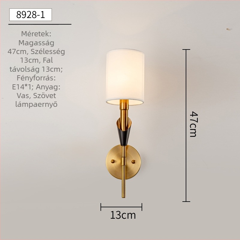 Nordic falikar, modern, minimalista kialakítás, vasból készült test és textil árnyékoló, LED fal világítás nappaliba, hálószobába és folyosóra