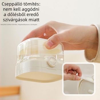Két rétegű protézis- és fogszabályzó tároló doboz tisztítóeszközzel, átlátszó, hordozható