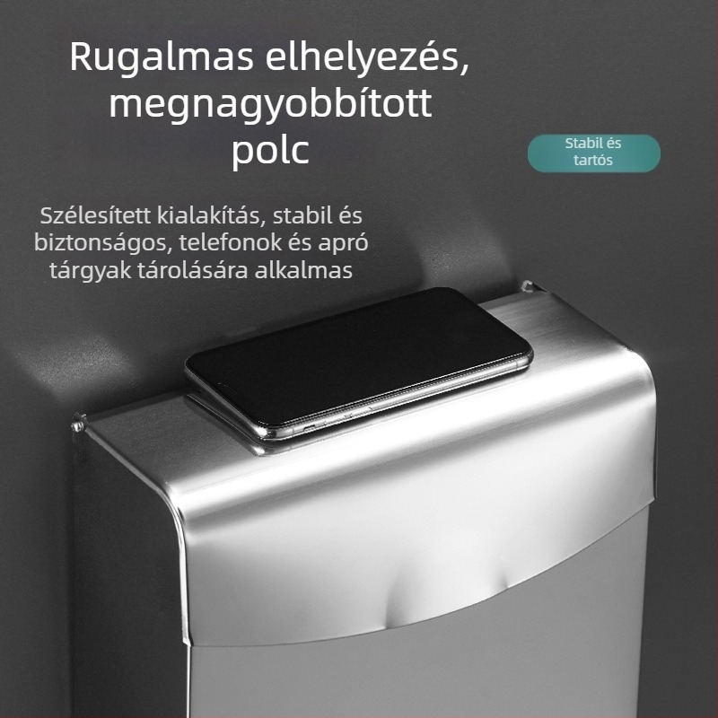 Rozsdamentes acélból készült falra szerelhető toalettpapírtartó doboz, vízálló, fürdőszobához