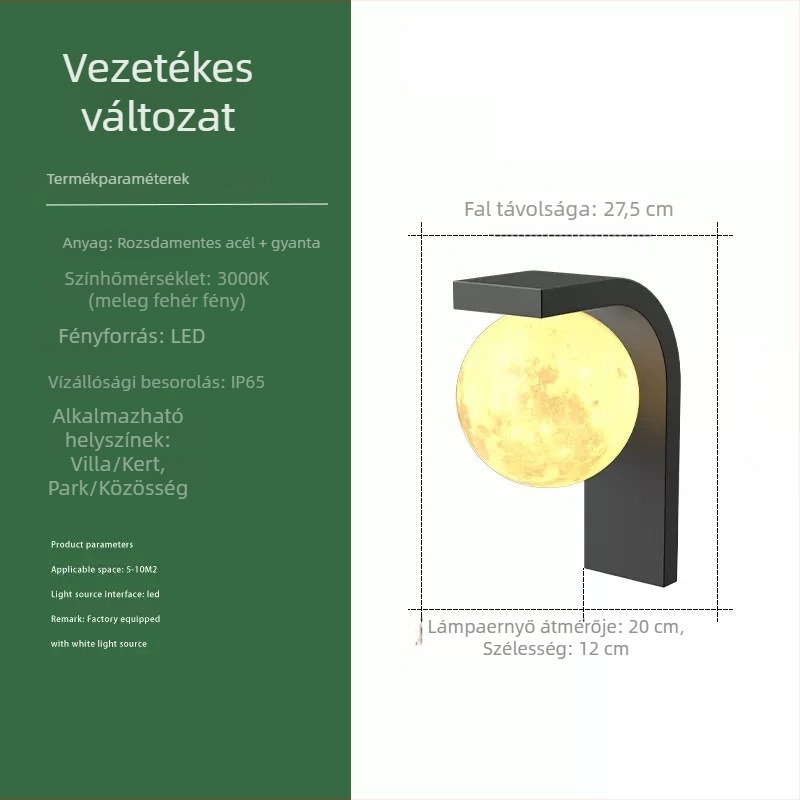 Napelemes kültéri falikar villa udvarára, bejárati világítás, kör alakú kertfal világítás