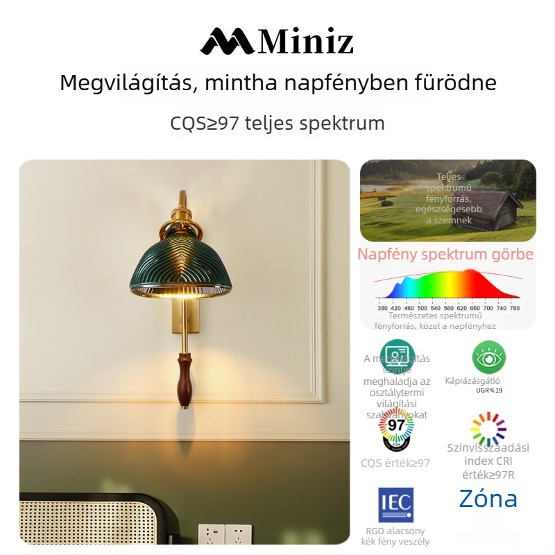 Amerikai stílusú vintage üveges falikar fa háttérrel, hálószobába és előszobába, LED világítás