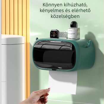 Fali, többfunkciós papírzsebkendő tartó és WC-papír tároló a fürdőszobába, fúrás nélkül