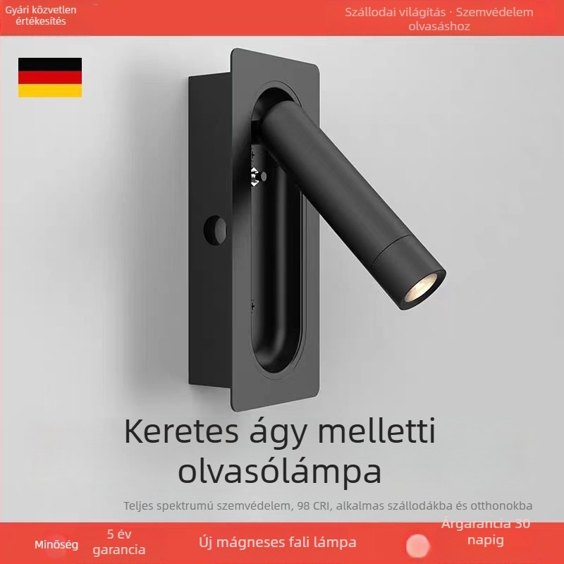 Beépített LED-es falikar, alumínium, modern minimalista stílus, forgatható olvasófej az ágy mellett, dekoratív